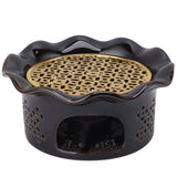 Teapot Warmer Ceramic Alloy Tea Warmer with Tea Light Holder Teapot Mat Hollow Out Flounce Design Black Copper Brown