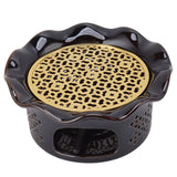 Teapot Warmer Ceramic Alloy Tea Warmer with Tea Light Holder Teapot Mat Hollow Out Flounce Design Black Copper Brown - Top-Down View