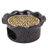 Teapot Warmer Ceramic Alloy Tea Warmer with Tea Light Holder Teapot Mat Hollow Out Flounce Design Black Copper Brown