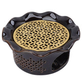 Teapot Warmer Ceramic Alloy Tea Warmer with Tea Light Holder Teapot Mat Hollow Out Flounce Design Black Copper Brown - Rear View