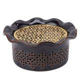 Teapot Warmer Ceramic Alloy Tea Warmer with Tea Light Holder Teapot Mat Hollow Out Flounce Design Black Copper Brown