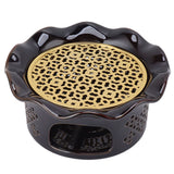 Teapot Warmer Ceramic Alloy Tea Warmer with Tea Light Holder Teapot Mat Hollow Out Flounce Design Black Copper Brown