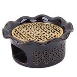 Teapot Warmer Ceramic Alloy Tea Warmer with Tea Light Holder Teapot Mat Hollow Out Flounce Design Black Copper Brown