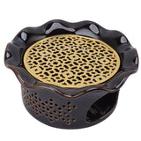 Teapot Warmer Ceramic Alloy Tea Warmer with Tea Light Holder Teapot Mat Hollow Out Flounce Design Black Copper Brown - Extra Image