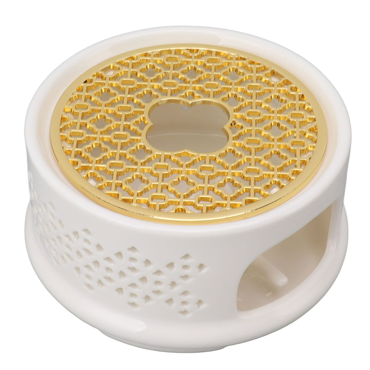 Teapot Warmer Tea Coffee Warmer Base Ceramic Heater with Spoon Lid and Candle Holder White