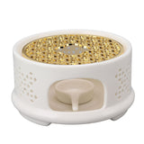 Teapot Warmer Tea Coffee Warmer Base Ceramic Heater with Spoon Lid and Candle Holder White - Low Angle