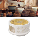 Teapot Warmer Tea Coffee Warmer Base Ceramic Heater with Spoon Lid and Candle Holder White