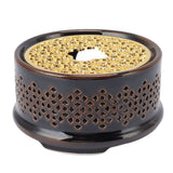 Teapot Warmer Tea Coffee Warmer Base Ceramic Heater with Spoon Lid and Candle Holder Brown - Front View