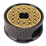 Teapot Warmer Tea Coffee Warmer Base Ceramic Heater with Spoon Lid and Candle Holder Brown