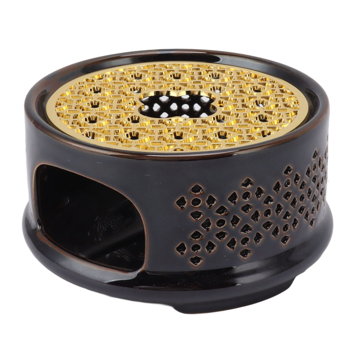 Teapot Warmer Tea Coffee Warmer Base Ceramic Heater with Spoon Lid and Candle Holder Brown