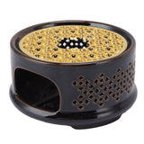 Teapot Warmer Tea Coffee Warmer Base Ceramic Heater with Spoon Lid and Candle Holder Brown - Top-Down View