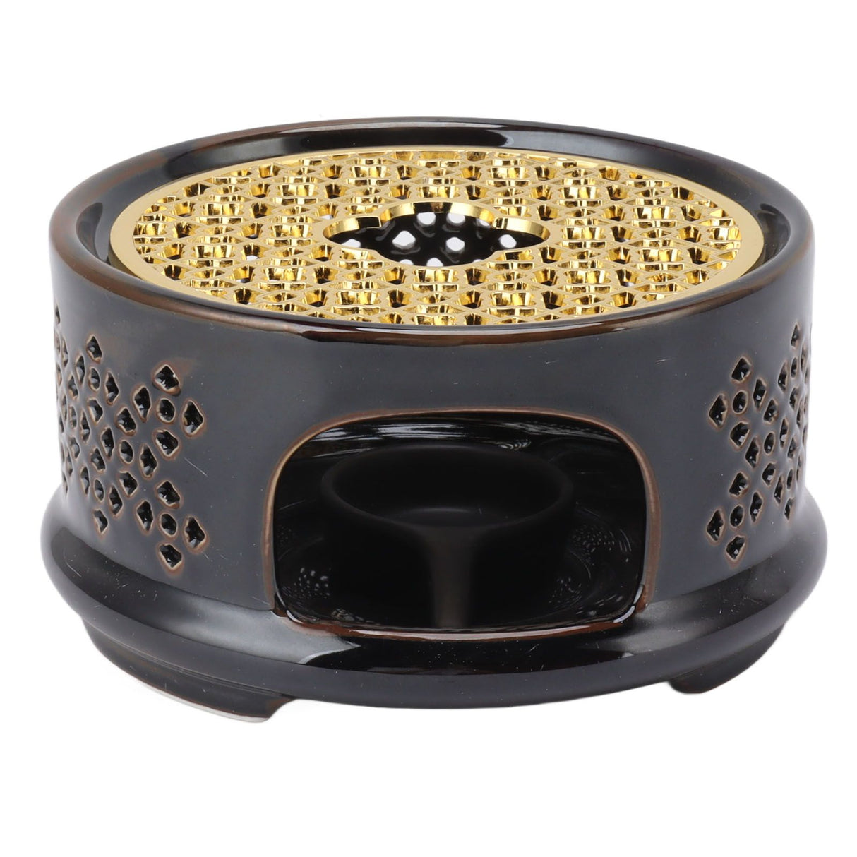 Teapot Warmer Tea Coffee Warmer Base Ceramic Heater with Spoon Lid and Candle Holder Brown