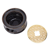 Teapot Warmer Tea Coffee Warmer Base Ceramic Heater with Spoon Lid and Candle Holder Brown - Close-Up Angle