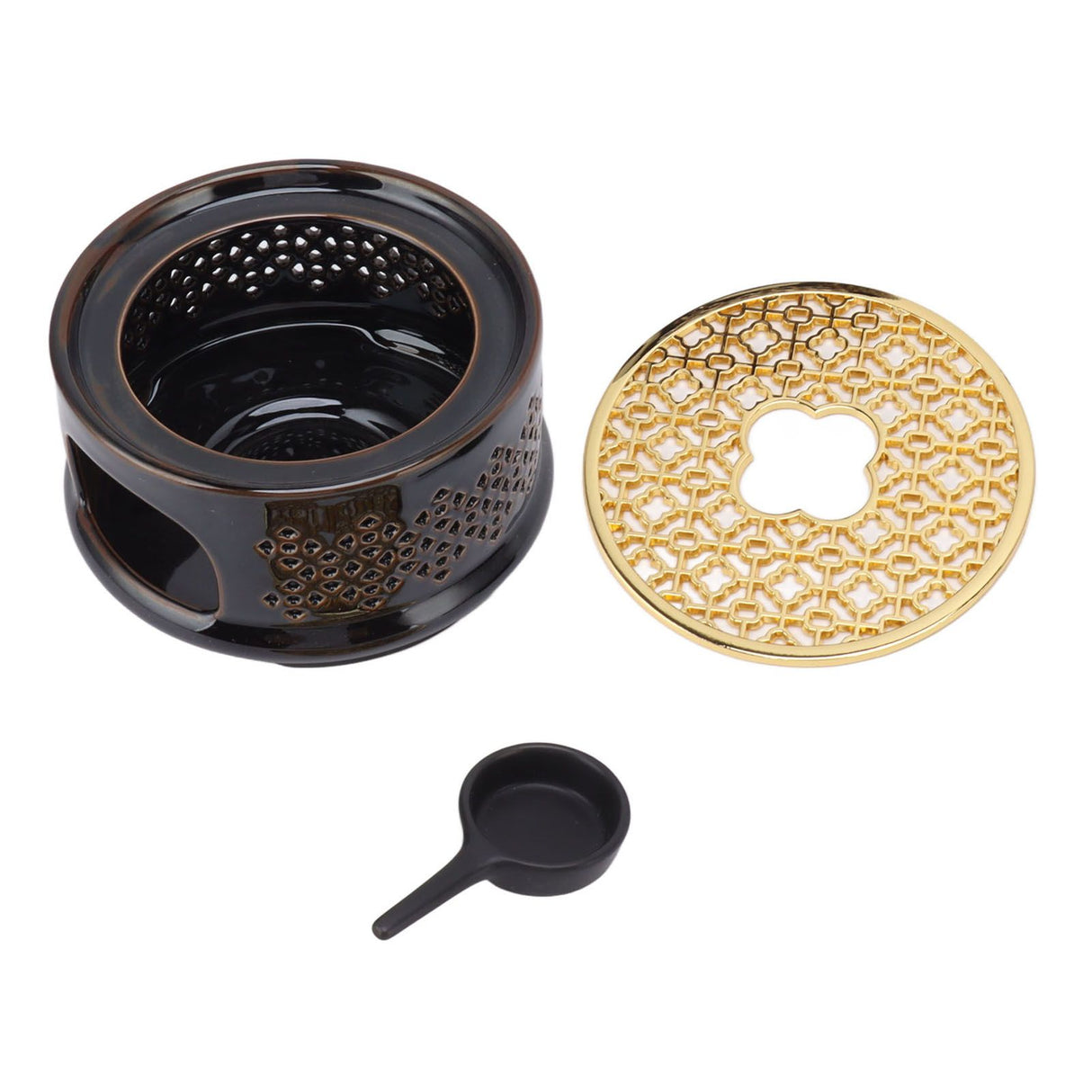 Teapot Warmer Tea Coffee Warmer Base Ceramic Heater with Spoon Lid and Candle Holder Brown