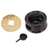 Teapot Warmer Tea Coffee Warmer Base Ceramic Heater with Spoon Lid and Candle Holder Brown
