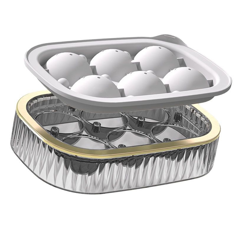 Ice Ball Maker Round Ice Cube Mold Tray for Home Bar Cocktails Bourbon Whiskey Drink Six Balls - White