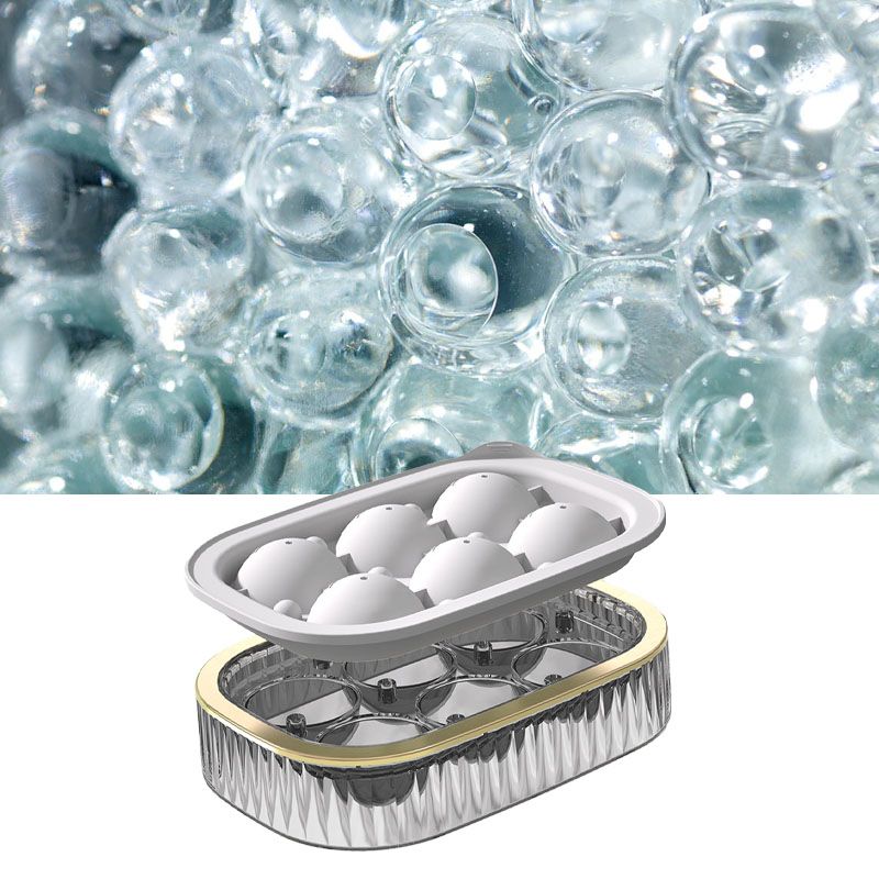 Ice Ball Maker Round Ice Cube Mold Tray for Home Bar Cocktails Bourbon Whiskey Drink Six Balls - White