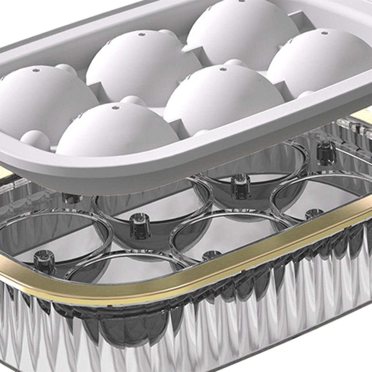 Ice Ball Maker Round Ice Cube Mold Tray for Home Bar Cocktails Bourbon Whiskey Drink Six Balls - White
