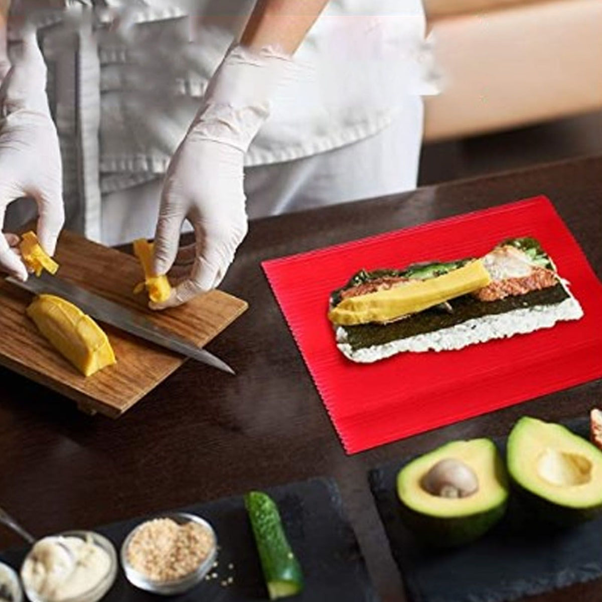 3PCS Sushi Mat ABS Sushi Rolling Mat Japanese DIY Sushi Plate Roller for Home Kitchen Restaurant