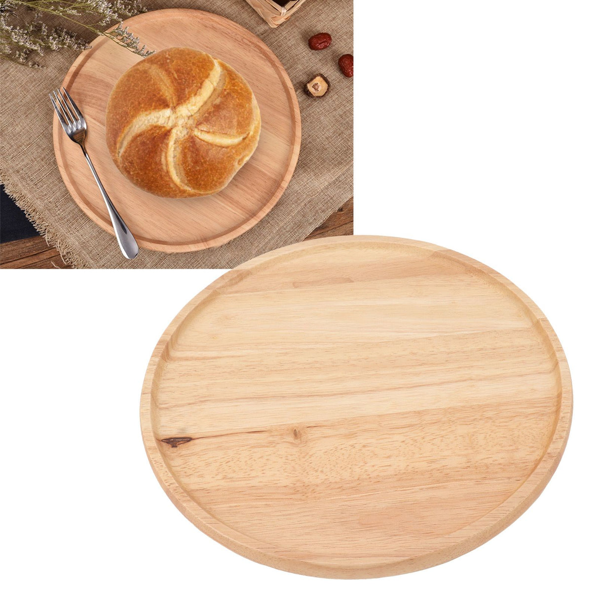 Round Wood Tray 30cm Simple Style Stable Serving Tray for Breakfast Pizza Fruit Snacks