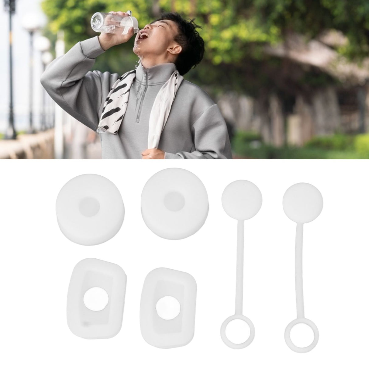6PCS Cup Straw Stopper Sealed Reusable Straw Cover Cap Square Round Spill Stoppers Silicone Leak Stopper Set White