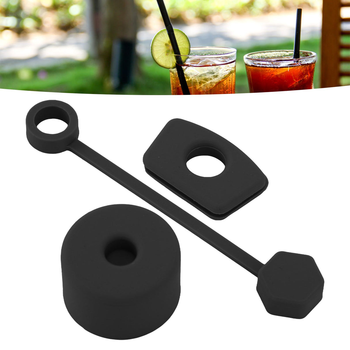 4 Set Silicone Spill Proof Stopper Set Tumbler Accessories Including Straw Cover Cap Square Leak Stopper Round Lid Stopper Plug Black