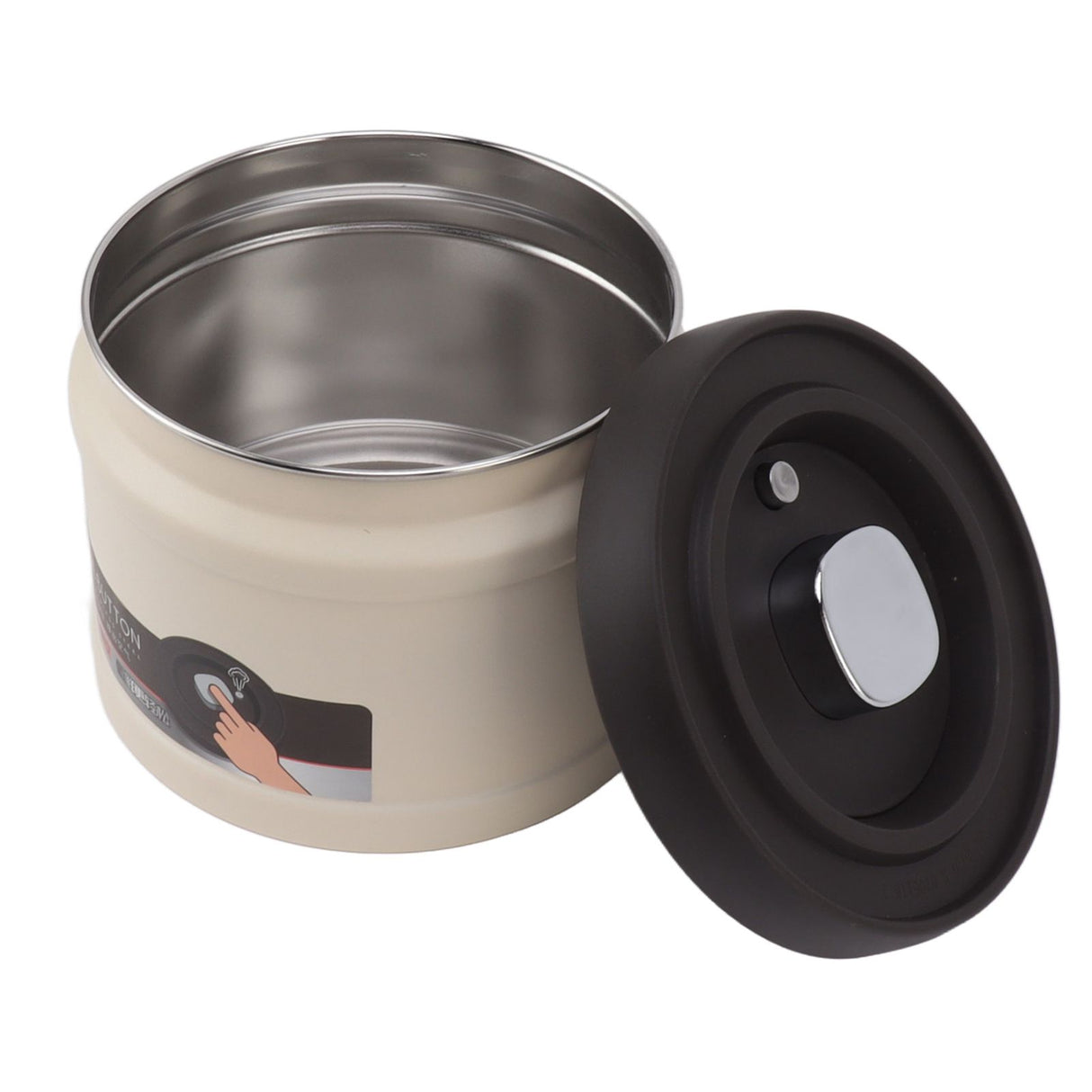 Vacuum Sealed Coffee Container 304 Stainless Steel Press Type Airtight Food Storage Container for Coffee Beans Tea Nuts 1600ML Beige