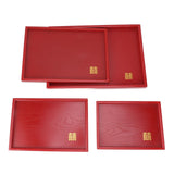 4Pcs Serving Tray Chinese Style Red Wedding Tea Coffee Snack Plate Wooden Fruit Candy Salver Square