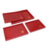 4Pcs Serving Tray Chinese Style Red Wedding Tea Coffee Snack Plate Wooden Fruit Candy Salver Square