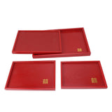 4Pcs Serving Tray Chinese Style Red Wedding Tea Coffee Snack Plate Wooden Fruit Candy Salver Square - Low Angle