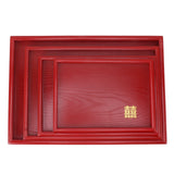 4Pcs Serving Tray Chinese Style Red Wedding Tea Coffee Snack Plate Wooden Fruit Candy Salver Square
