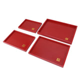 4Pcs Serving Tray Chinese Style Red Wedding Tea Coffee Snack Plate Wooden Fruit Candy Salver Square - Extra Image