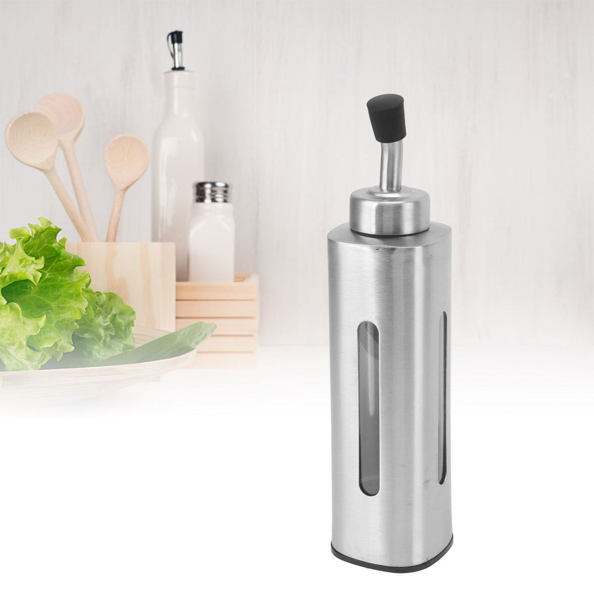 220ml Oil Dispenser Bottle Stainless Steel Oil Bottle Sauce Container for Olive Oil Vinegar Soy Sauce Rectangle