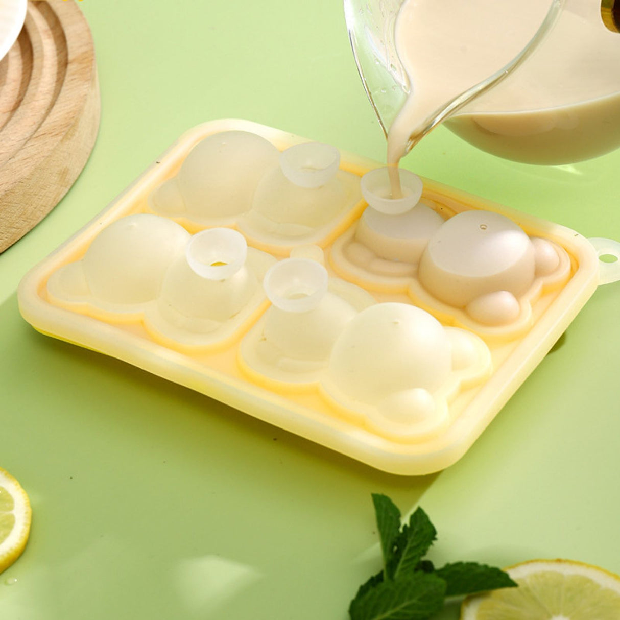 Little Bear Shape Ice Mold 4 Grids Silicone Ice Block Mould for Making Ice Cream Cake Candle Yellow