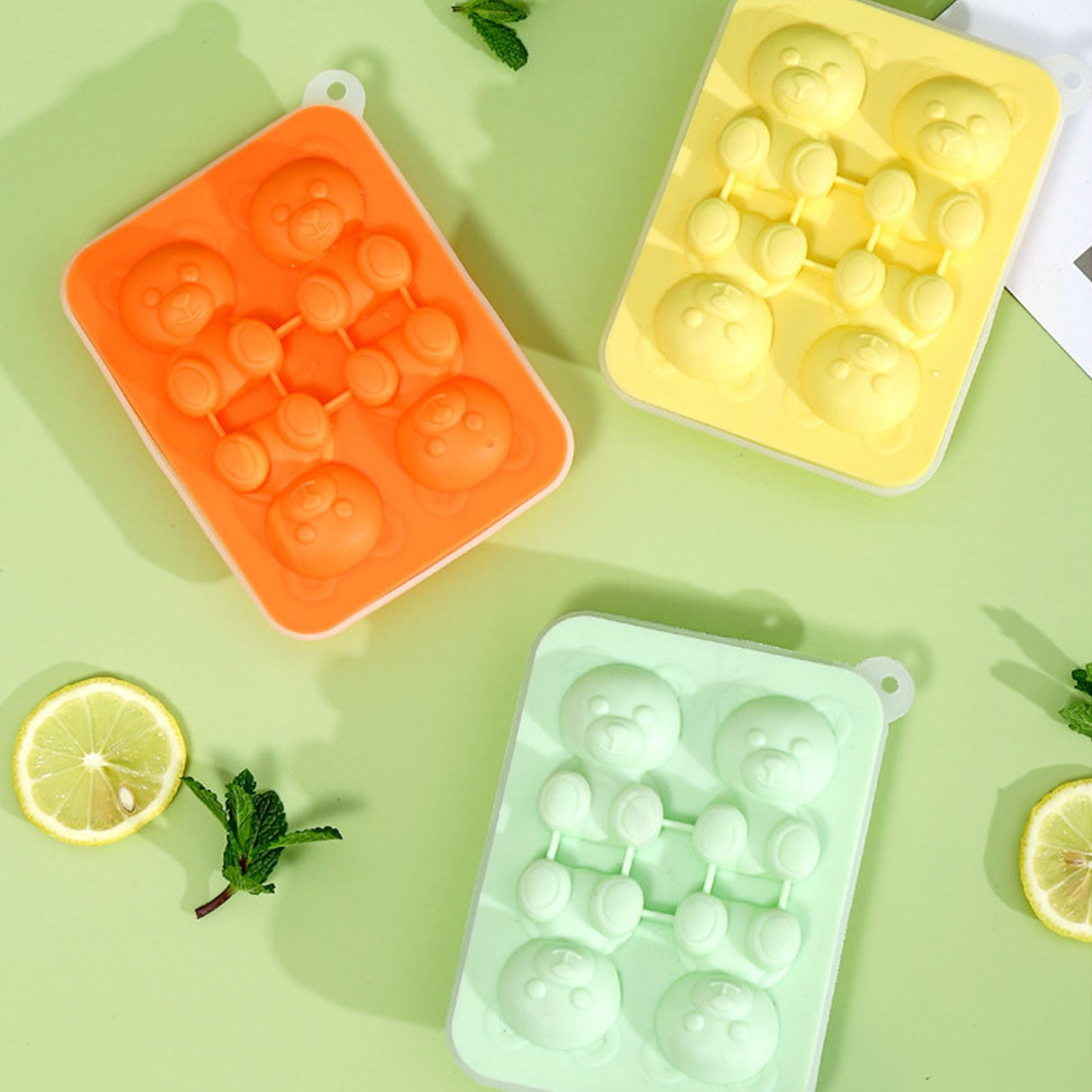 Little Bear Shape Ice Mold 4 Grids Silicone Ice Block Mould for Making Ice Cream Cake Candle Yellow