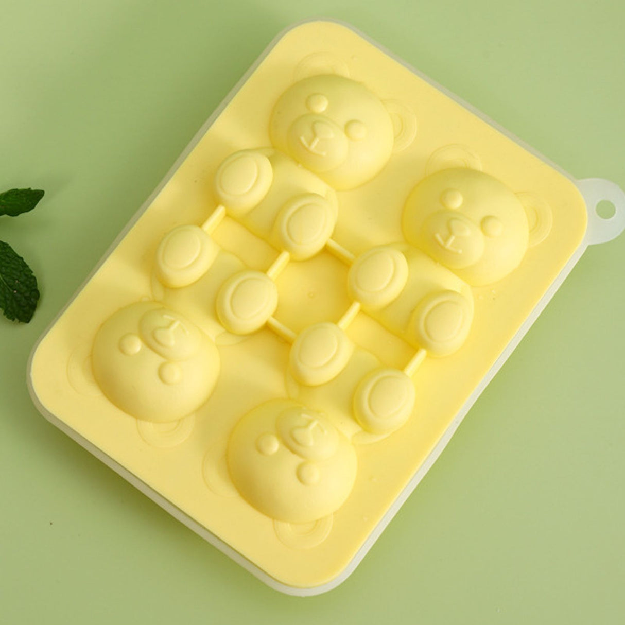 Little Bear Shape Ice Mold 4 Grids Silicone Ice Block Mould for Making Ice Cream Cake Candle Yellow