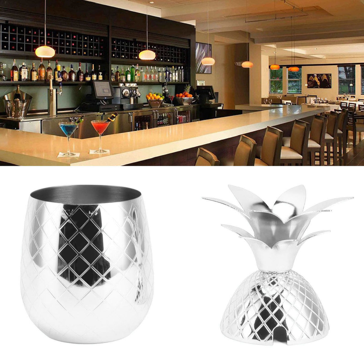 Cocktail Shaker Pineapple Shape Stainless Steel Polished Smooth Surface 500ml for Home Bar Silver