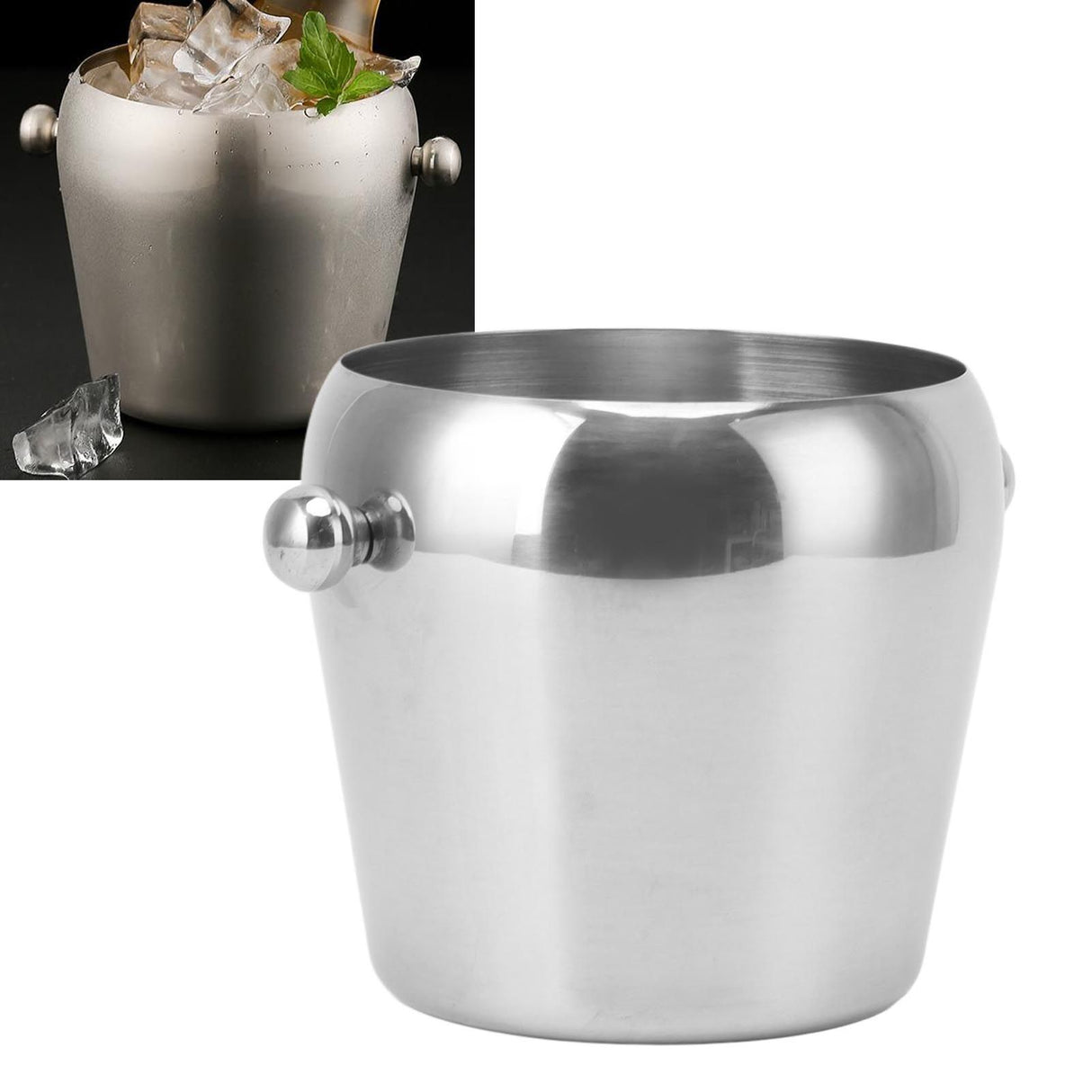 Stainless Steel Ice Bucket Champagne Ice Bucket Wine Chiller Bucket Beverage Tub with Smooth Handle for Home Bars Parties Silver Naked Small 1L