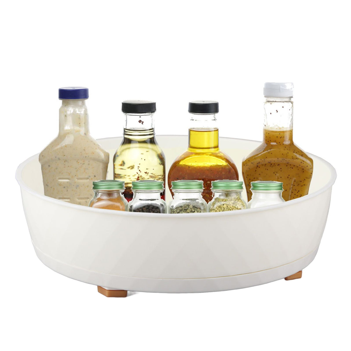Kitchen Turntable Spin Round Tray 360 Degrees Rotating Non Skid Multifunctional Spice Organizer for Cabinet Pantry Refrigerator Countertop White