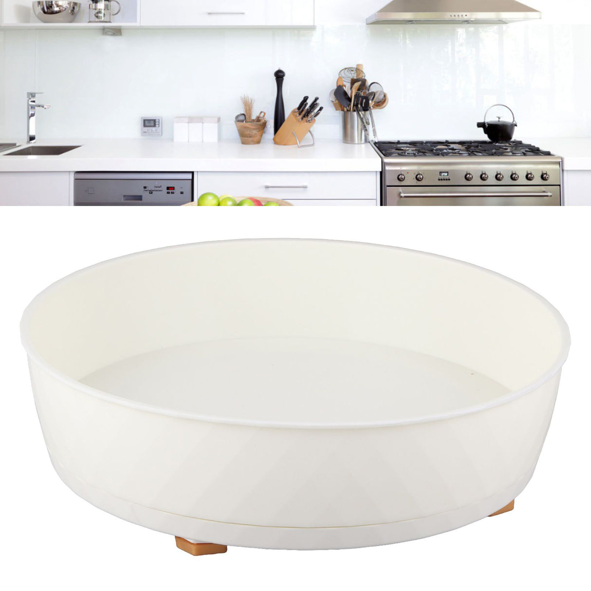 Kitchen Turntable Spin Round Tray 360 Degrees Rotating Non Skid Multifunctional Spice Organizer for Cabinet Pantry Refrigerator Countertop White