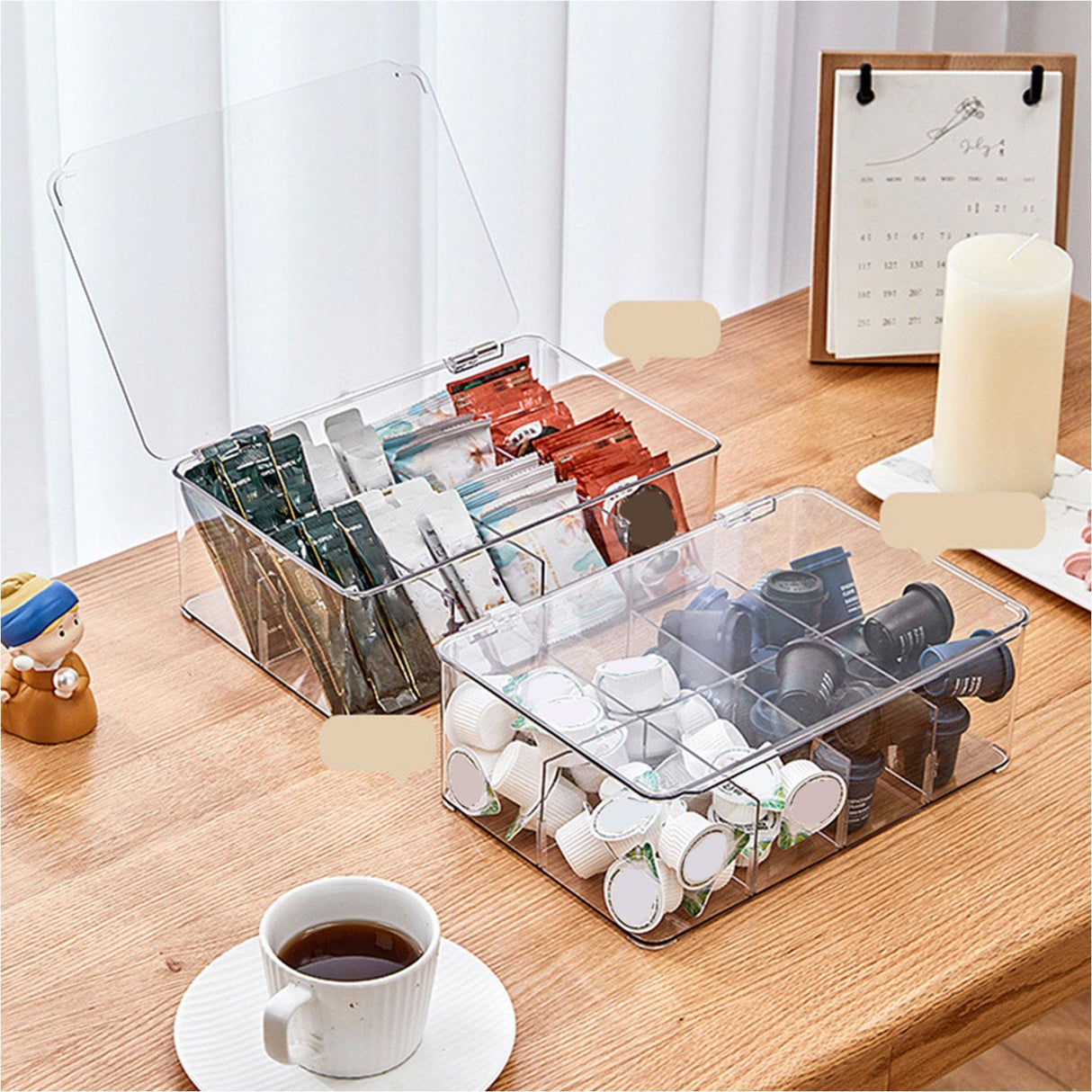 Coffee Condiment Organizer PET Detachable Transparency Baffle Tea Bag Packet Organizers for Coffee Tea Sock Storage