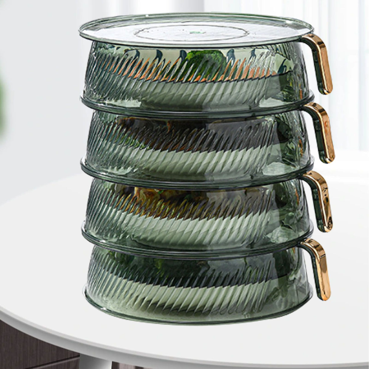 Transparent Green Insulated Food Cover Stackable Multilayer Dustproof Thermal Vegetable Storage Cover 4 Layer