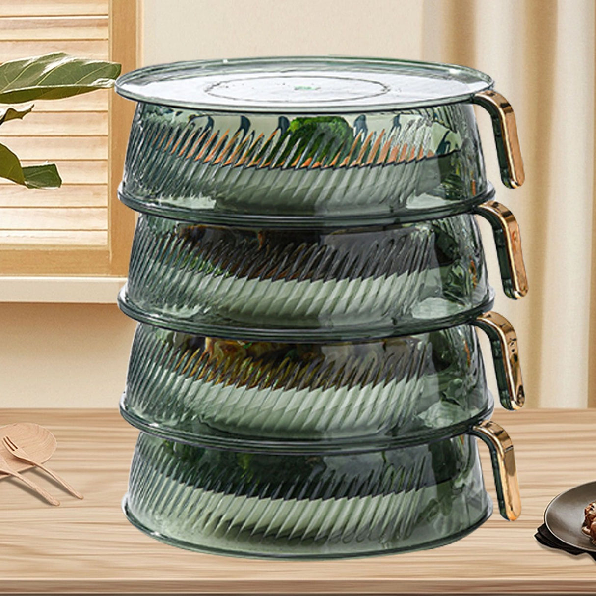 Transparent Green Insulated Food Cover Stackable Multilayer Dustproof Thermal Vegetable Storage Cover 4 Layer
