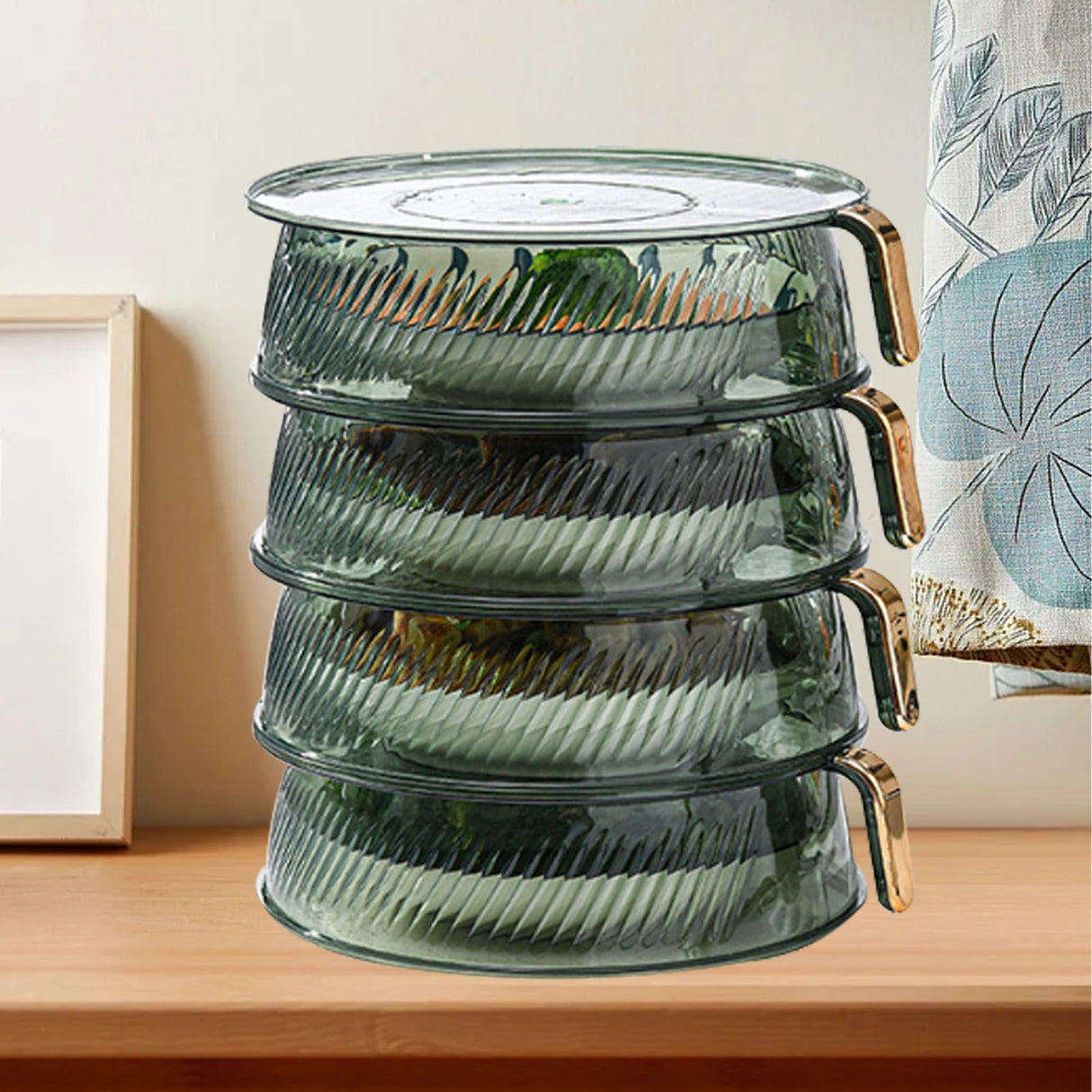 Transparent Green Insulated Food Cover Stackable Multilayer Dustproof Thermal Vegetable Storage Cover 4 Layer
