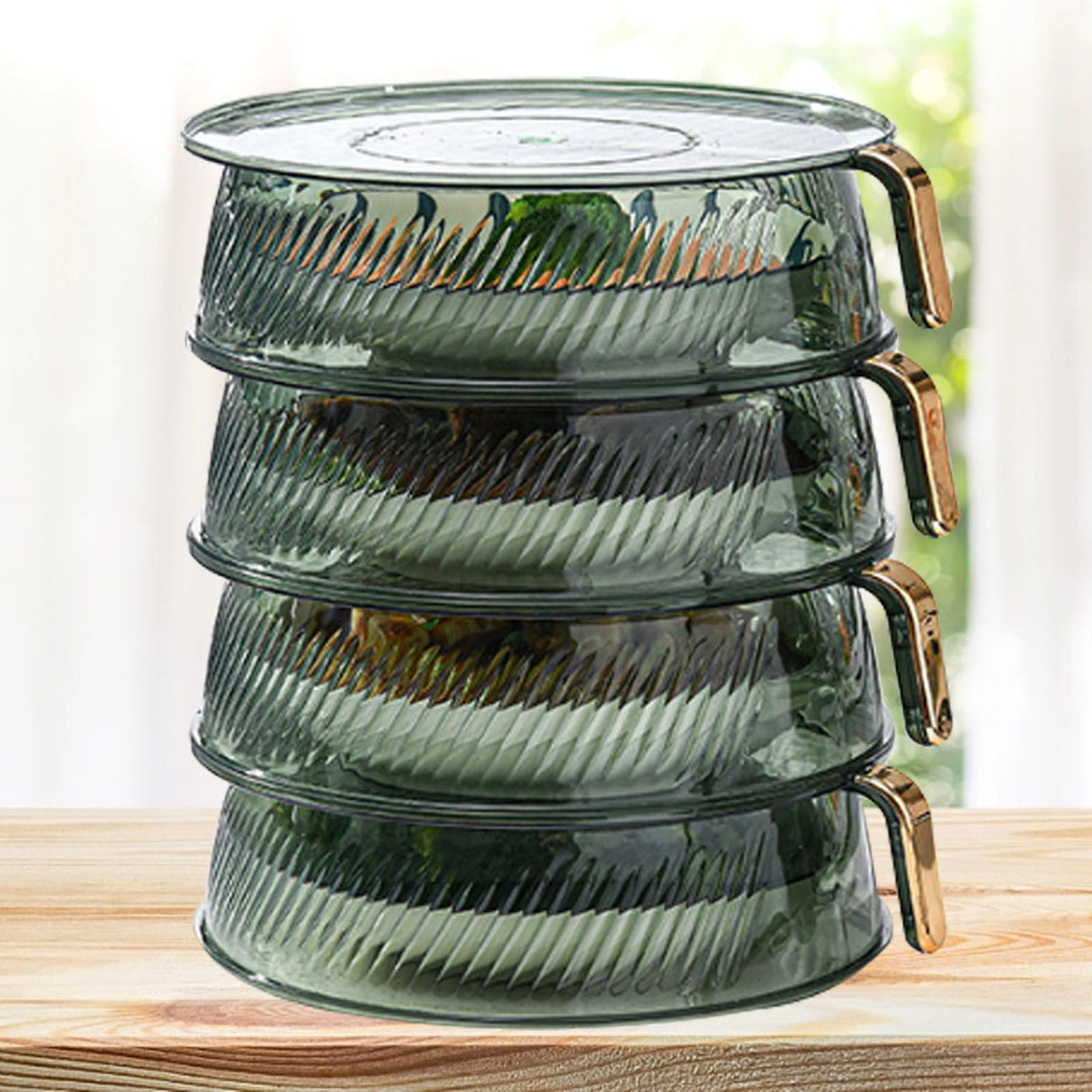 Transparent Green Insulated Food Cover Stackable Multilayer Dustproof Thermal Vegetable Storage Cover 4 Layer