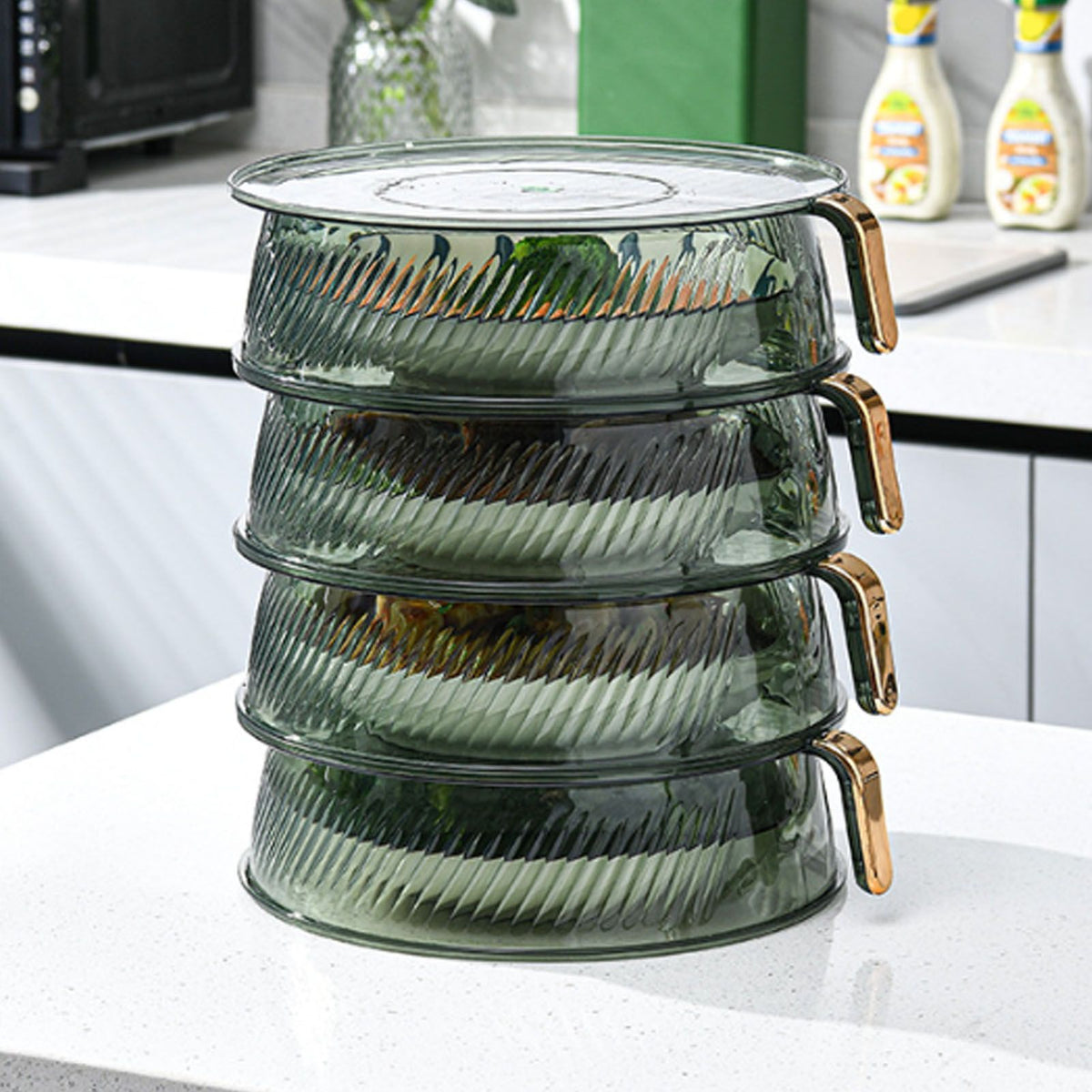 Transparent Green Insulated Food Cover Stackable Multilayer Dustproof Thermal Vegetable Storage Cover 4 Layer