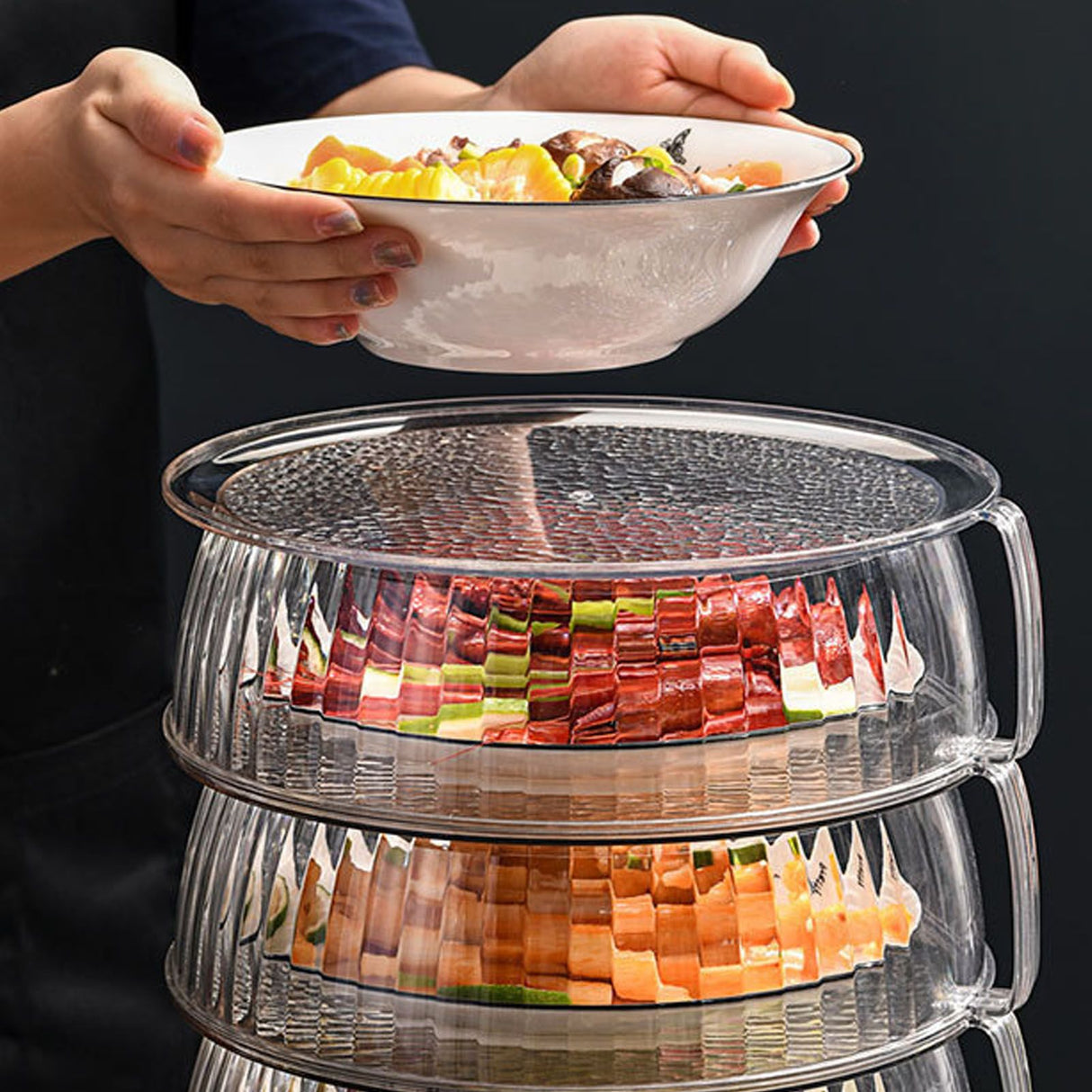 Multilayer Food Cover Multifunctional Transparent Food Cover Fresh Keeping Insulated Dish Cover for Kitchen Dining Table 2 Layers