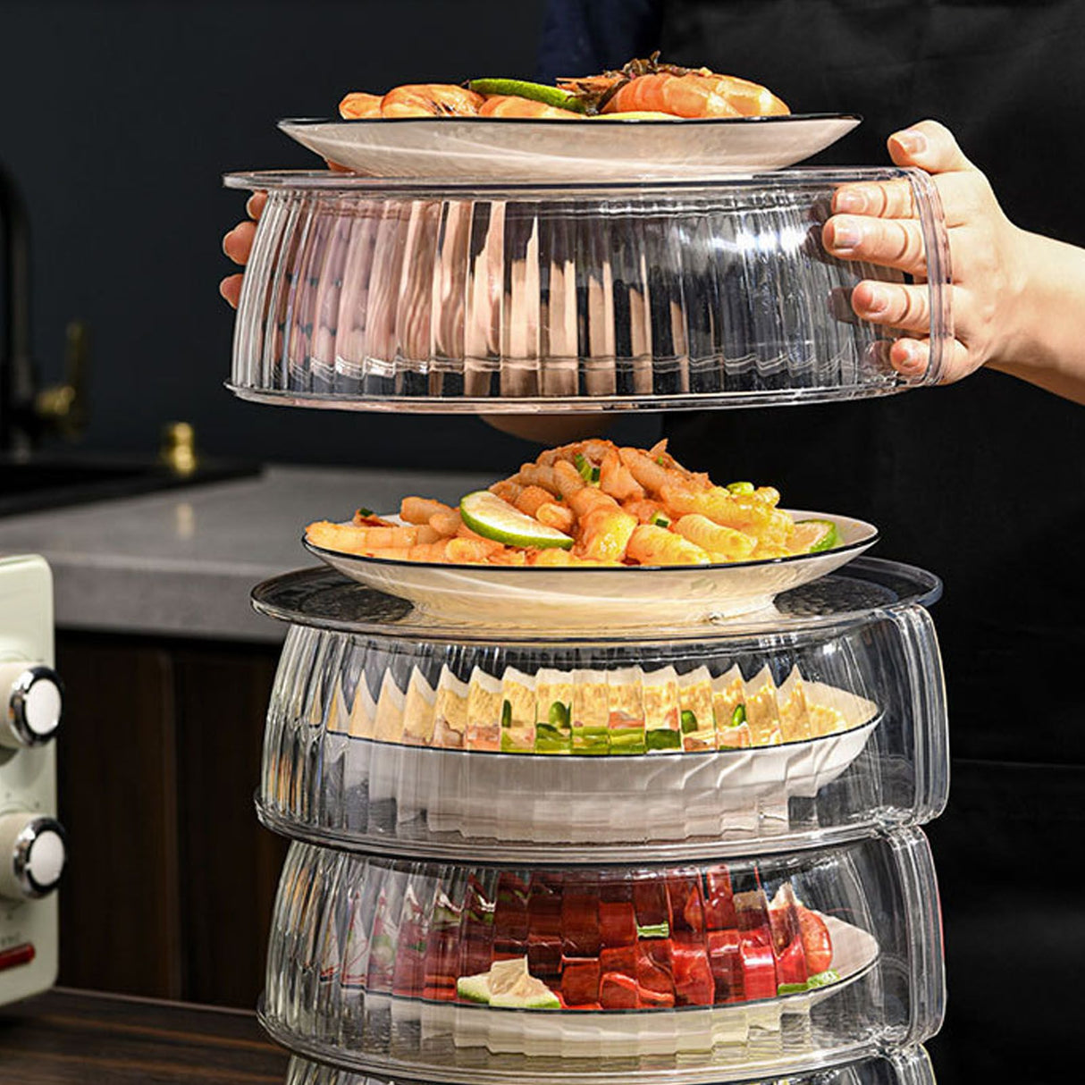 Multilayer Food Cover Multifunctional Transparent Food Cover Fresh Keeping Insulated Dish Cover for Kitchen Dining Table 2 Layers