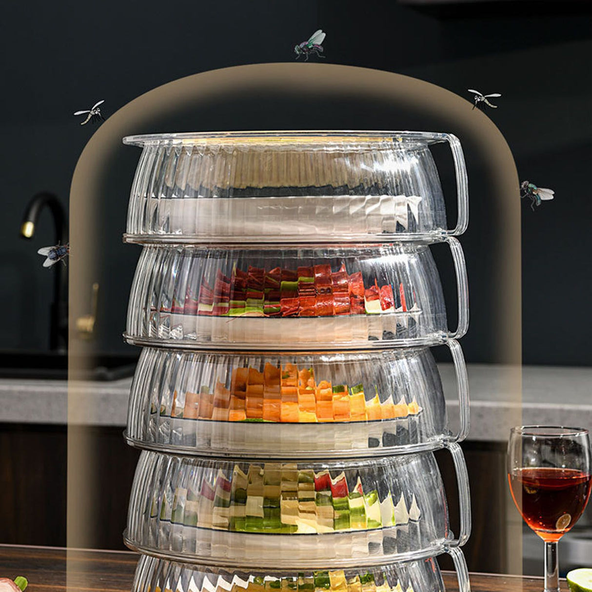 Multilayer Food Cover Multifunctional Transparent Food Cover Fresh Keeping Insulated Dish Cover for Kitchen Dining Table 3 Layers