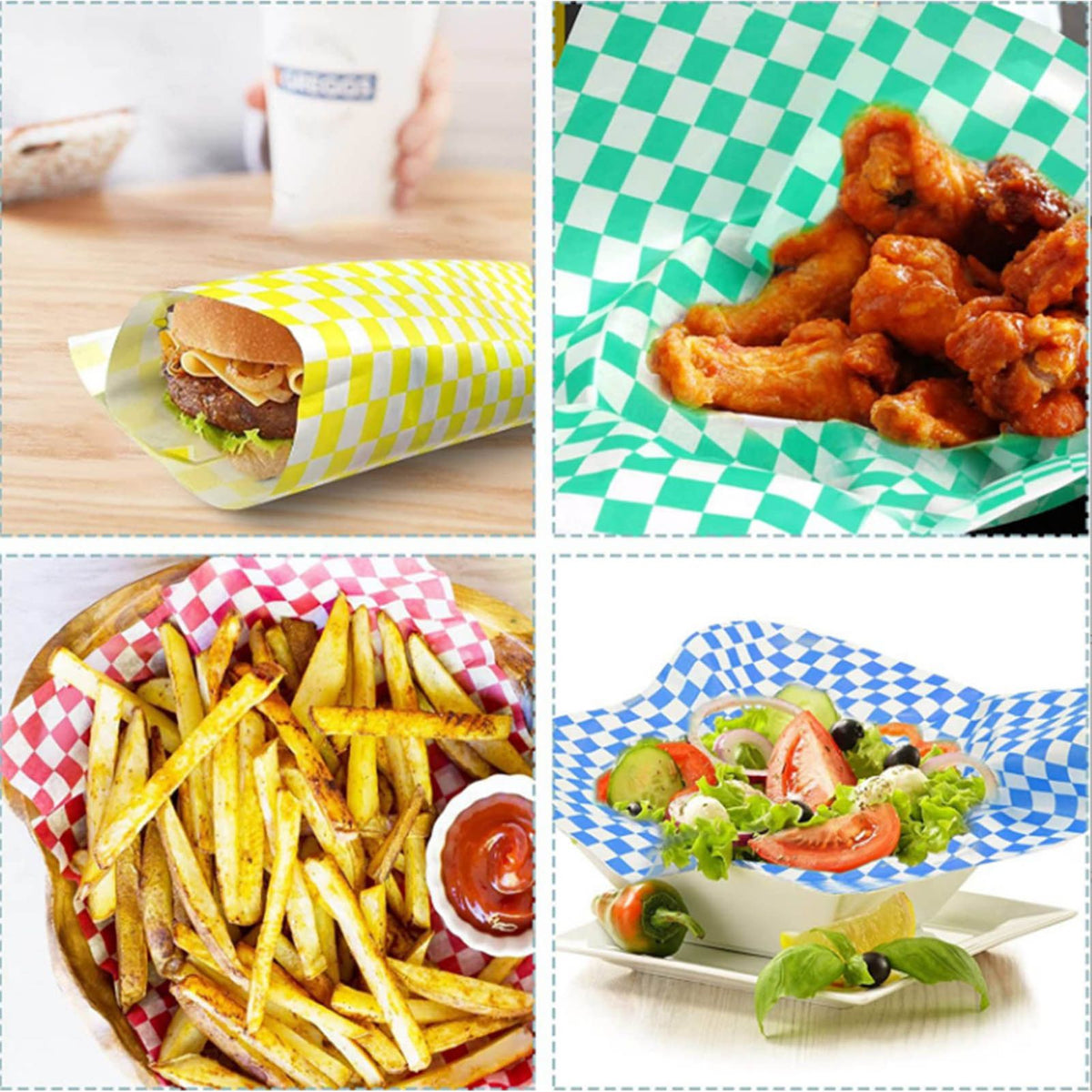 240 Sheets Checkered Dry Waxed Deli Paper Sheets Grease Resistant Food Basket Liners Deli Wrap Wax Paper Sheets for Sandwiches